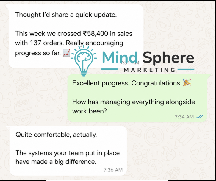 Student message showing ₹58,400 in sales from 137 orders